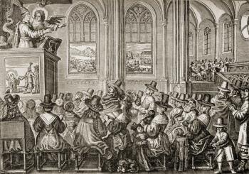 Oliver Cromwell (1599-1658) preaching to a Puritan congregation (engraving) | Obraz na stenu