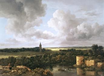 Landscape with Ruined Castle and Church, c.1665-70 (oil on canvas) | Obraz na stenu