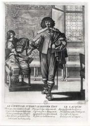 Courtier following the last royal edict in 1633 and his lacquey (engraving) (b/w photo) | Obraz na stenu