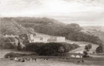 19th century view of Chatsworth House, Derbyshire, England. From Churton's Portrait and Lanscape Gallery, published 1836. | Obraz na stenu