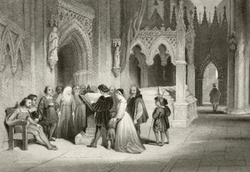 Reading the Bible in the crypt of St. Paul's Cathedral, from 'The National and Domestic History of England' by William Hickman Smith Aubrey (1858-1916) published London, c.1890 (litho) | Obraz na stenu
