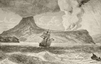 Krakatoa Island erupting in August 1883 (litho) | Obraz na stenu