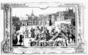 An Extensive View of the Place of Martyrdom of Bishop Ridley (c.1500-55) and Latimer (c.1485-1555) at Oxford with Dr. Smith Preaching Previous to their Burning (engraving) (b/w photo) | Obraz na stenu