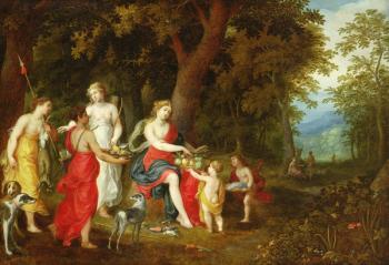 Diana and Her Maidens, after the hunt, 1626 (oil on panel) | Obraz na stenu