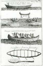 Canoe of the Iroquois, from 'Dialogues de M. le baron de Lahontan et d'un sauvage dans l'Amerique', published in Amsterdam in 1704 (engraving) (b/w photo) | Obraz na stenu