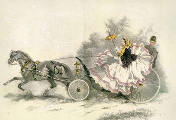 Lady wearing a crinoline and driving a 19th century horse and landau. From Illustrierte Sittengeschichte vom Mittelalter bis zur Gegenwart by Eduard Fuchs, published 1909. | Obraz na stenu