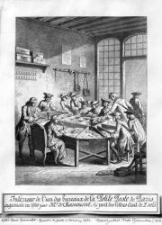 Interior of the Small Post Office in Paris in 1760 (engraving) (b/w photo) | Obraz na stenu