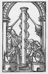 The Alchemist at Work, copy of an illustration from 'Coelum Philosophorum' by Philippus Ulstadius, Paris 1544, used in a 'History of Magic', published late 19th century (woodcut) | Obraz na stenu