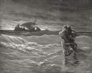Jesus Walking on the Sea, John 6:19-21, illustration from Dore's 'The Holy Bible', engraved by Pisan, 1866 (engraving) | Obraz na stenu