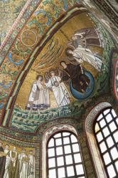 Mosaic in apse of San Vitale of Christ flanked by two angels and St. Vitalis and Bishop Ecclesius, Ravenna, Ravenna Province, Italy (photo) | Obraz na stenu