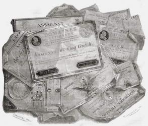 Planche d'assignats, engraved by Stephane Pannemaker (1847-1930) from 'Histoire de la Revolution Francaise' by Louis Blanc (1811-82) (engraving) | Obraz na stenu