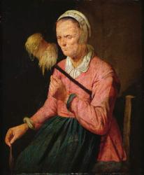 A Woman Spinning (oil on panel) | Obraz na stenu