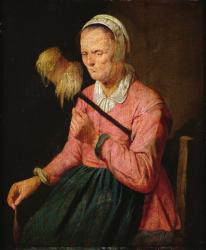 A Woman Spinning (oil on panel) | Obraz na stenu