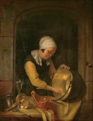 An Old Woman Scouring a Pot, c.1660 (oil on oak) | Obraz na stenu