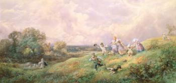 Children Running Down a Hill (w/c) | Obraz na stenu