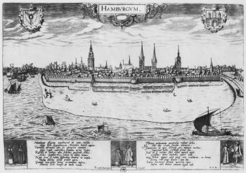 View of Hamburg (engraving) (b/w photo) | Obraz na stenu