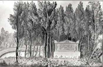 Jean-Jacques Rousseau's (1712-78) tomb at Ermenonville (drawing) (b/w photo) | Obraz na stenu