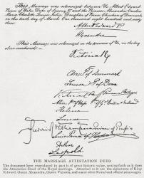 Part of The Attestation Deed of the royal marriage in 1863 between Albert Edward, Prince of Wales, future King Edward VII, and Alexandra of Denmark. From Edward VII His Life and Times, published 1910. | Obraz na stenu