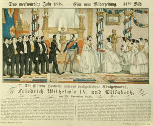 Silver wedding anniversary of Frederick William IV of Prussia and his wife Elizabeth Ludovika of Bavaria, 1848 (colour litho) | Obraz na stenu