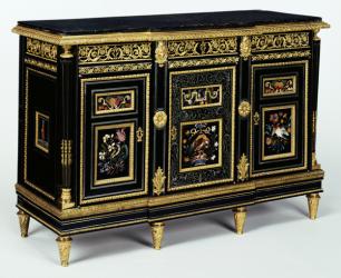 One of a pair of cabinets mounted with late 17th century pietra dura plaques, c.1810 (oak, pine, and beech veneered with ebony and mahogany) | Obraz na stenu