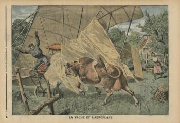 The cow and the airplane, illustration from 'Le Petit Journal', supplement illustre, 25th September 1910 (colour litho) | Obraz na stenu