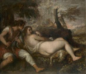 Nymph and Shepherd, 1570-75 (oil on canvas) | Obraz na stenu
