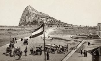 Gibraltar from the Spanish line, from 'Views of Gibraltar', published by Freyone, c.1890 (litho) | Obraz na stenu