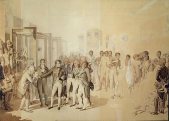 Napoleon I (1769-1821) Visiting the Sevene Brothers' Factory in Rouen, November 1802, 1804 (litho) | Obraz na stenu