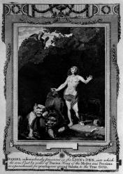 Daniel preserved in the Lion's den, from 'The New and Complete Book of Martyrs', by Paul Wright (engraving)  (b/w photo) | Obraz na stenu