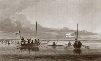 Eskimaux Coming Towards the Boats in Shoalwater Bay, July 7, 1826, from 'Narrative of a Second Expedition to the Shores of the Polar Sea in the Years 1825-27' by Sir John Franklin (1786-1847) engraved by Edward Finden (1791-1857) published 1828 (engraving | Obraz na stenu