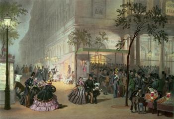 A Queue at the Theatre de l'Ambigu-Comique (colour litho) | Obraz na stenu