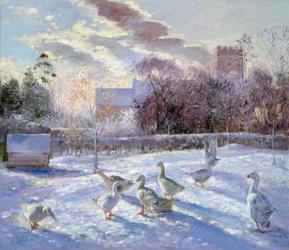 Winter Geese in Church Meadow (oil on canvas) | Obraz na stenu