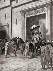 The recognition of Esarhaddon as king in Ninevah, Upper Mesopotamia in 681 BC. Esarhaddon or Asarhaddon, king of Assyria who reigned 681  669 BC. From Hutchinson's History of the Nations, published 1915. | Obraz na stenu