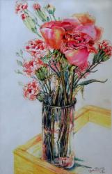 Pink Roses with Cottage Pinks,2010, (watercolour) | Obraz na stenu