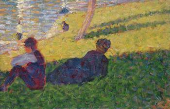 Seated man and reclining woman, study for A Sunday Afternoon on the Island of La Grande Jatte, 1884 (oil on panel) | Obraz na stenu