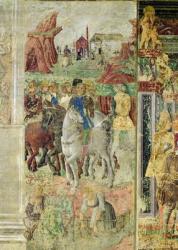 Allegories of the months, July: Borso d'Este, prince of Ferrare arriving at the hunt and to see the peasants at work, 1469-70, (fresco) | Obraz na stenu