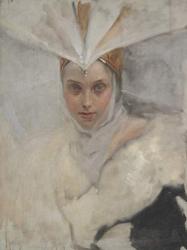 Woman with osprey headdress and white fur collar, 1897 (oil on canvas) | Obraz na stenu