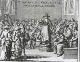 Male and Female Quakers at their Assembly (engraving) (b&w photo) | Obraz na stenu