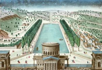 View of the Barriere Saint-Martin and the Basin of the Canal de l'Ourcq, Paris (coloured engraving) | Obraz na stenu