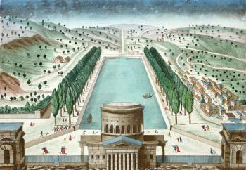 View of the Barriere Saint-Martin and the Basin of the Canal de l'Ourcq, Paris (coloured engraving) | Obraz na stenu