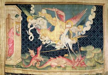 St. Michael and his angels fighting the dragon, no.36 from 'The Apocalypse of Angers', 1373-87 (tapestry) | Obraz na stenu