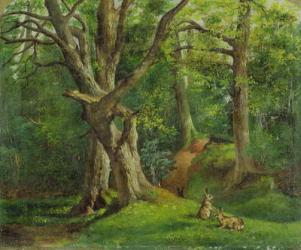 Woodland Scene with Rabbits, 1862 (oil on canvas) | Obraz na stenu