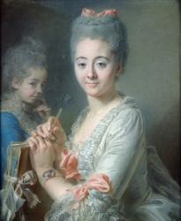 Madame Theodore Lacroix Drawing a Portrait of her Daughter, Suzanne Felicite (pastel on paper) | Obraz na stenu