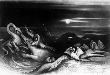 Sea Monsters Fight, from 'The Great Sea Dragons' by Thomas Hawkins, 1840 (litho) (bw photo) | Obraz na stenu