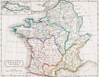 Map of France, Gallia Antique, from 'The Atlas of Ancient Geography', by Samuel Butler, published in London, c.1829 (colour litho) | Obraz na stenu