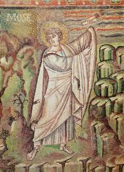 Moses on Mount Sinai, figure above the lunette depicting the Hospitality of Abraham and the Sacrifice of Isaac, 6th century (mosaic) (detail of 154709) | Obraz na stenu
