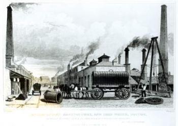 A Steam-Engine Manufactory and Iron Works at Bolton, by Harwood, engraved by Watkins (engraving) (b/w photo) | Obraz na stenu