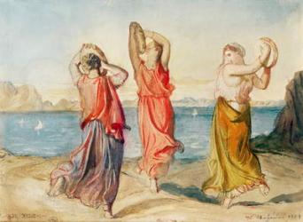 Three Tambourine Dancers, 1843 (pencil and watercolour wash on paper) | Obraz na stenu