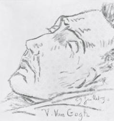 Portrait of Vincent Van Gogh (1853-90) on his deathbed, 29 July 1890 (charcoal on paper) (b/w photo) | Obraz na stenu