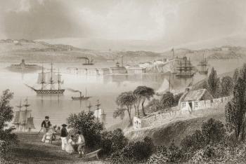 The Cove of Cork (now Cobh), County Cork, Ireland, from 'Scenery and Antiquities of Ireland' by George Virtue, 1860s (engraving) | Obraz na stenu